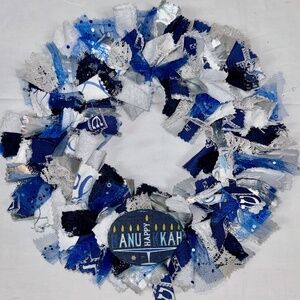 HANUKKAH RAG WREATH 10" HANDCRAFTED DOOR WALL DECOR CANDLE RING 1 OF A KIND GIFT